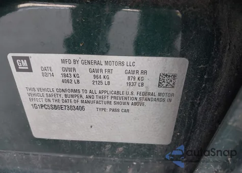 2014 Chevrolet Cruze 1Lt Auto from USA, damaged, VIN 1G1PC5SB6E7303406